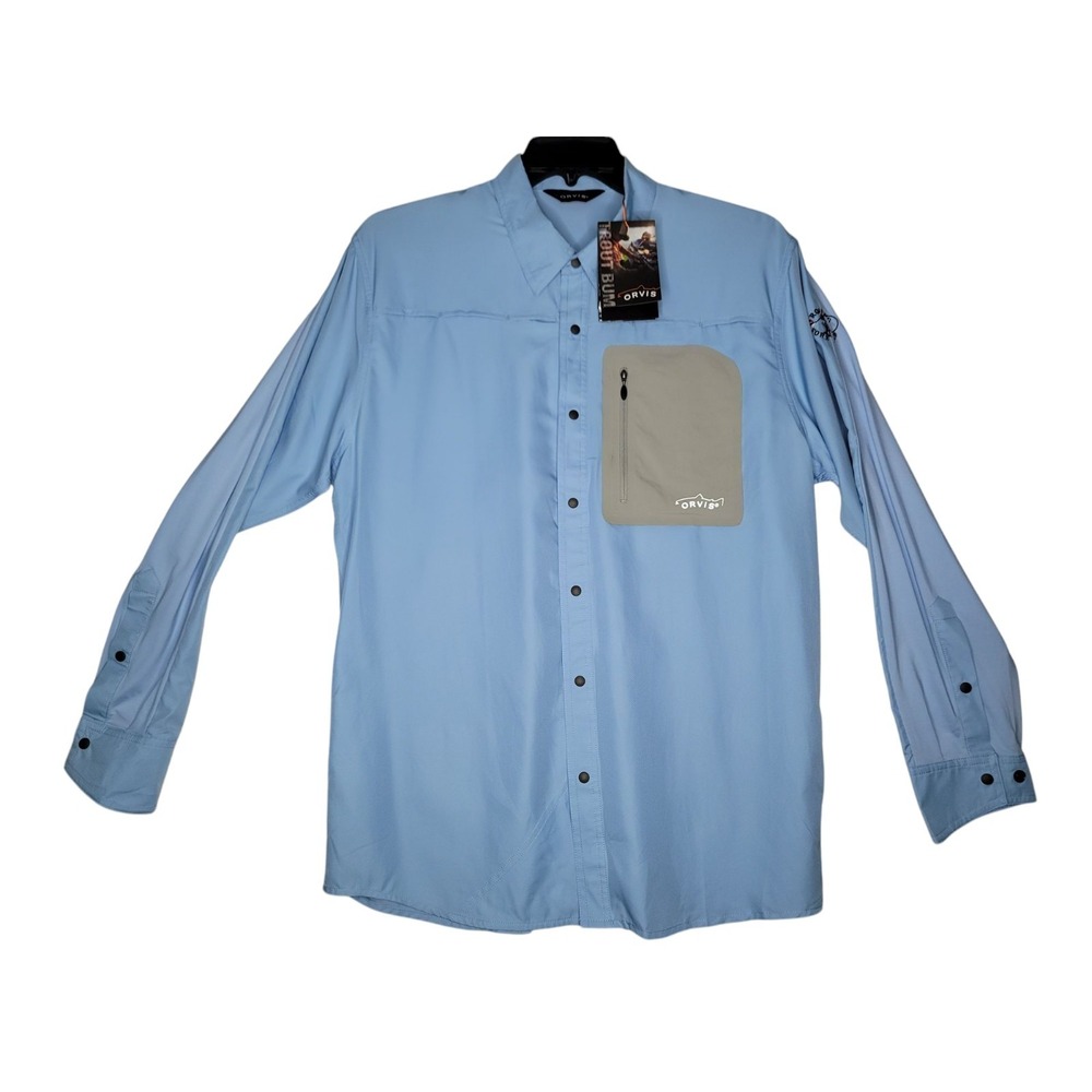 Orvis Shirt Mens Large Blue Trout Bum Fishing Button Up NWT
